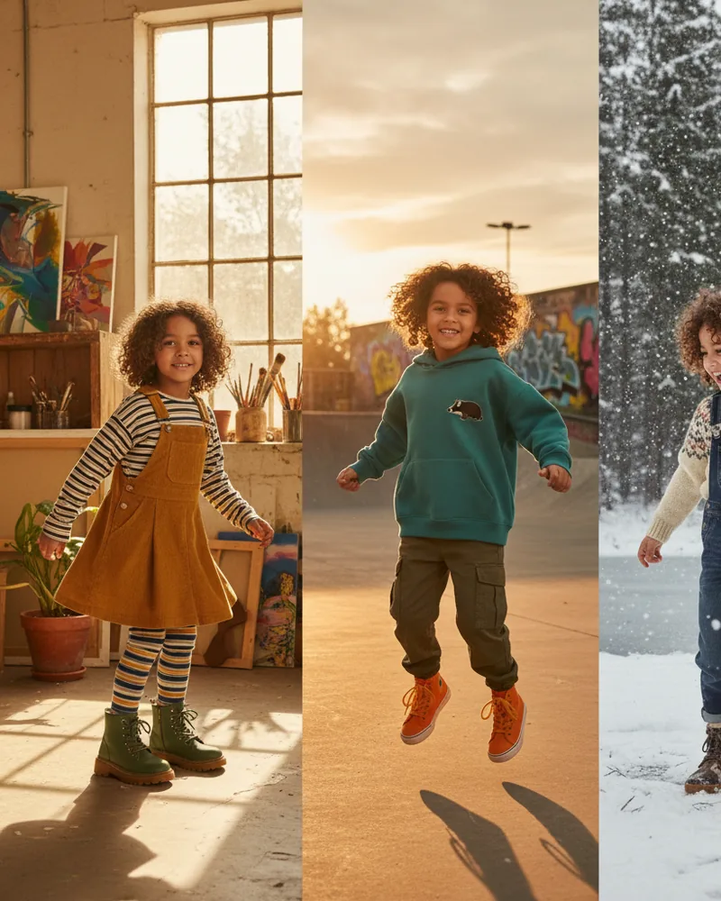 Kids Clothing ad creative example 2: Outfit of the day. Three ways.