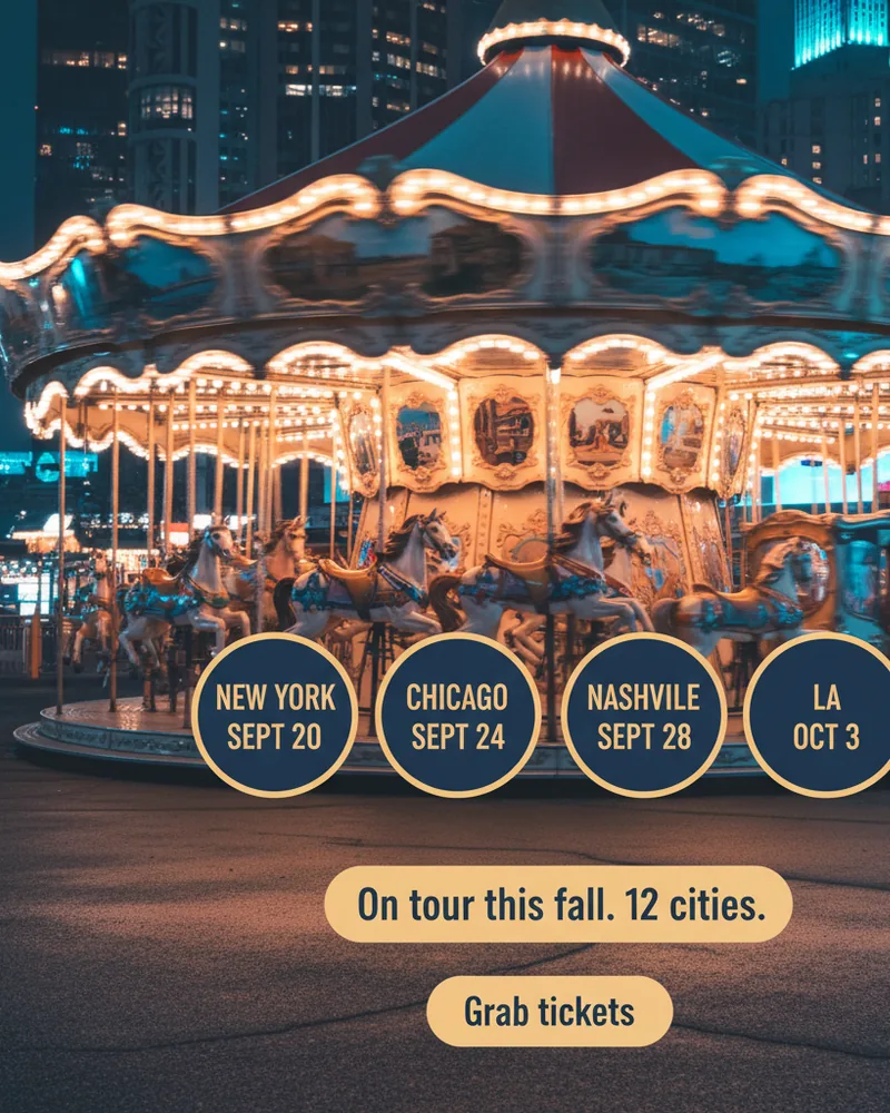 Music ad creative example 2: On tour this fall. 12 cities.