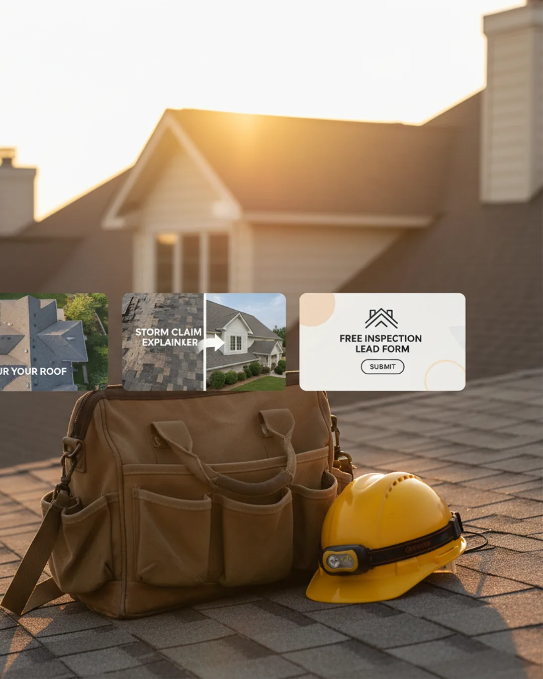 Three Coinis-generated roofing ads on a tool bag