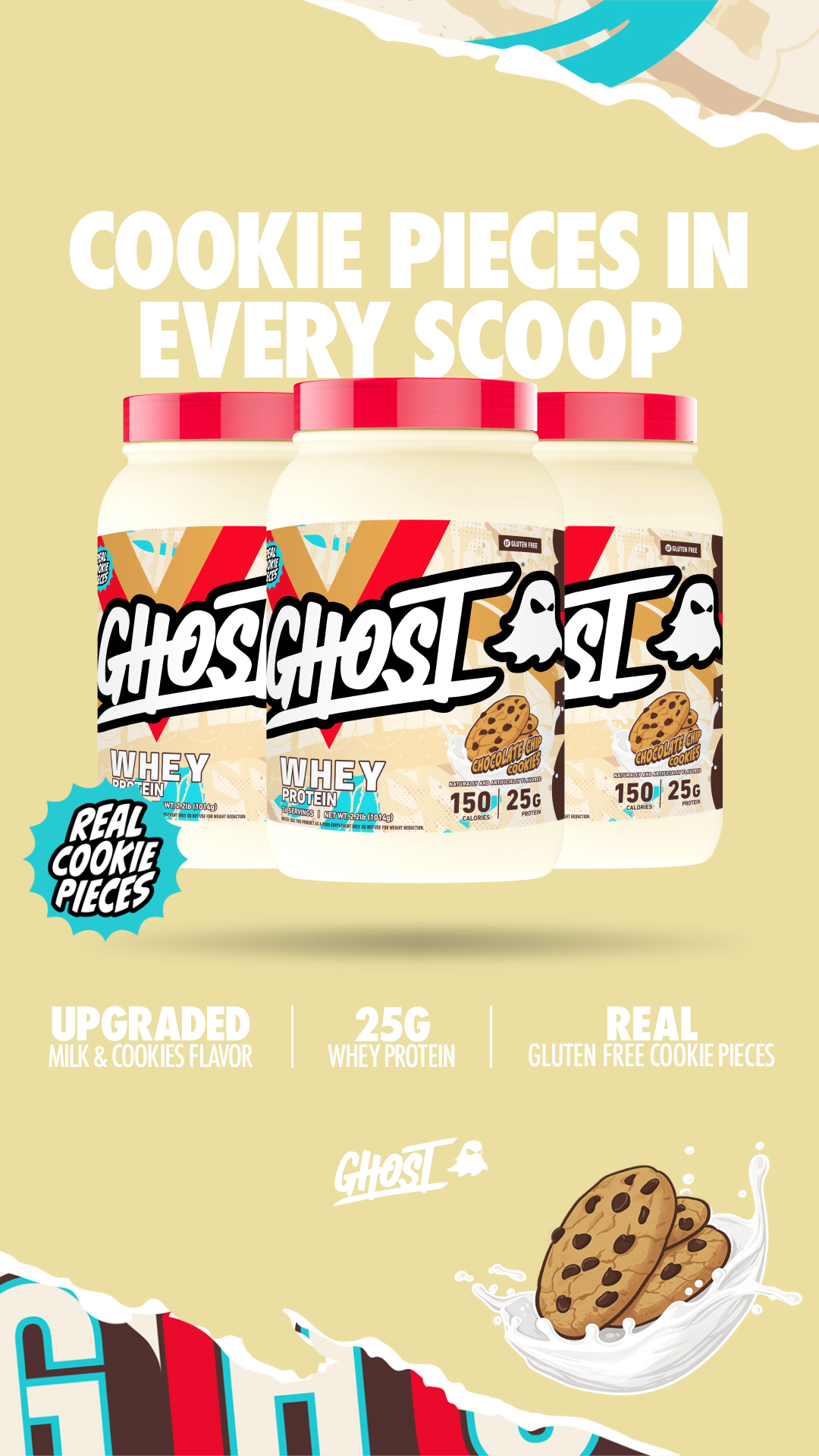 Supplements Facebook ad example 10: GHOST® WHEY "CHOCOLATE CHIP COOKIES"