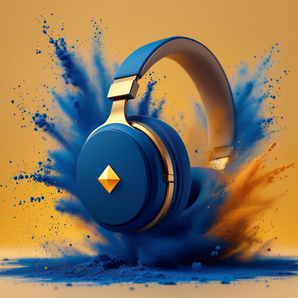 Headphones. Blue powder burst. FLUX 1.1 [pro].