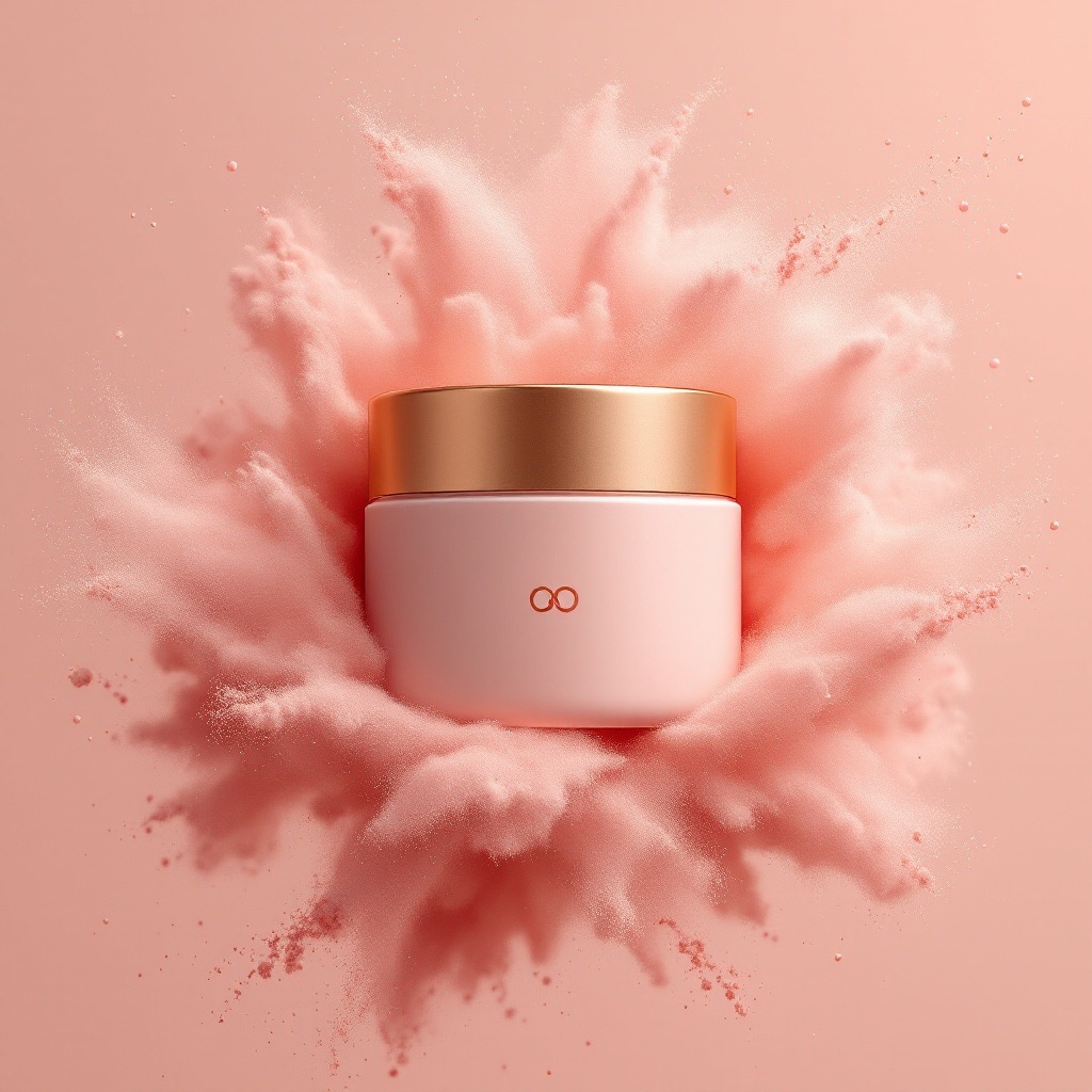 Skincare jar. Pink powder burst. FLUX 1.1 [pro].