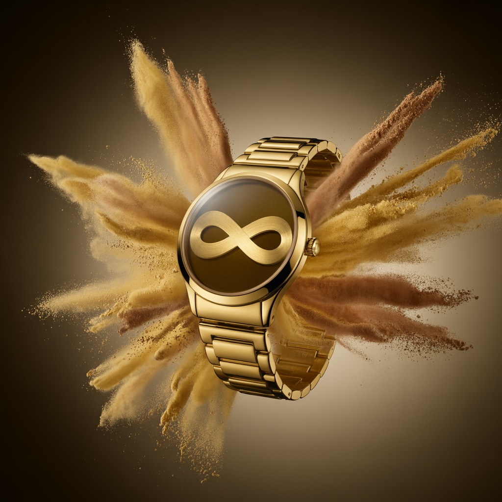 Watch. Gold powder burst. Made with Ideogram.