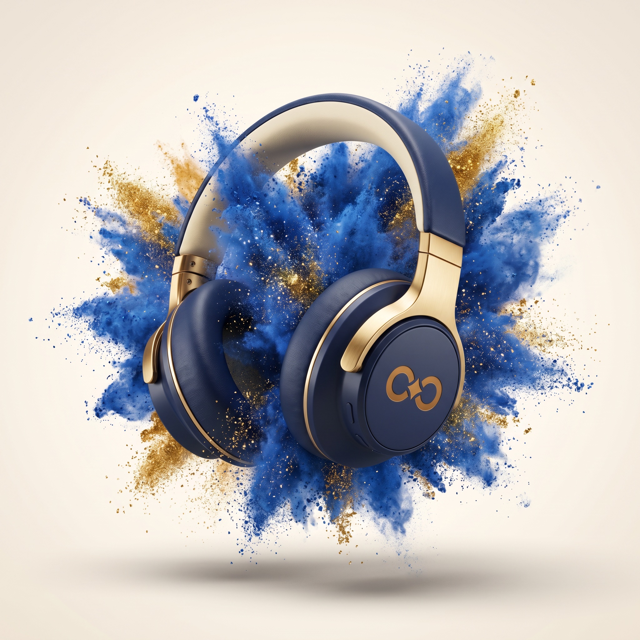 Headphones. Blue and gold burst.