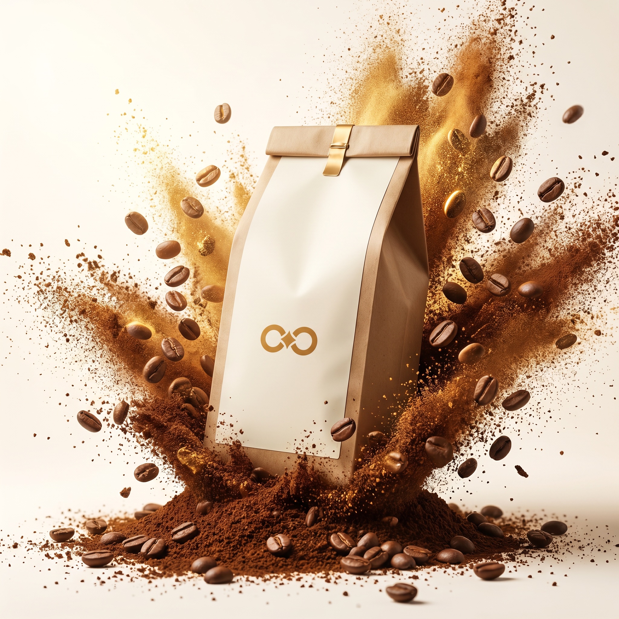 Coffee. Beans and gold burst.