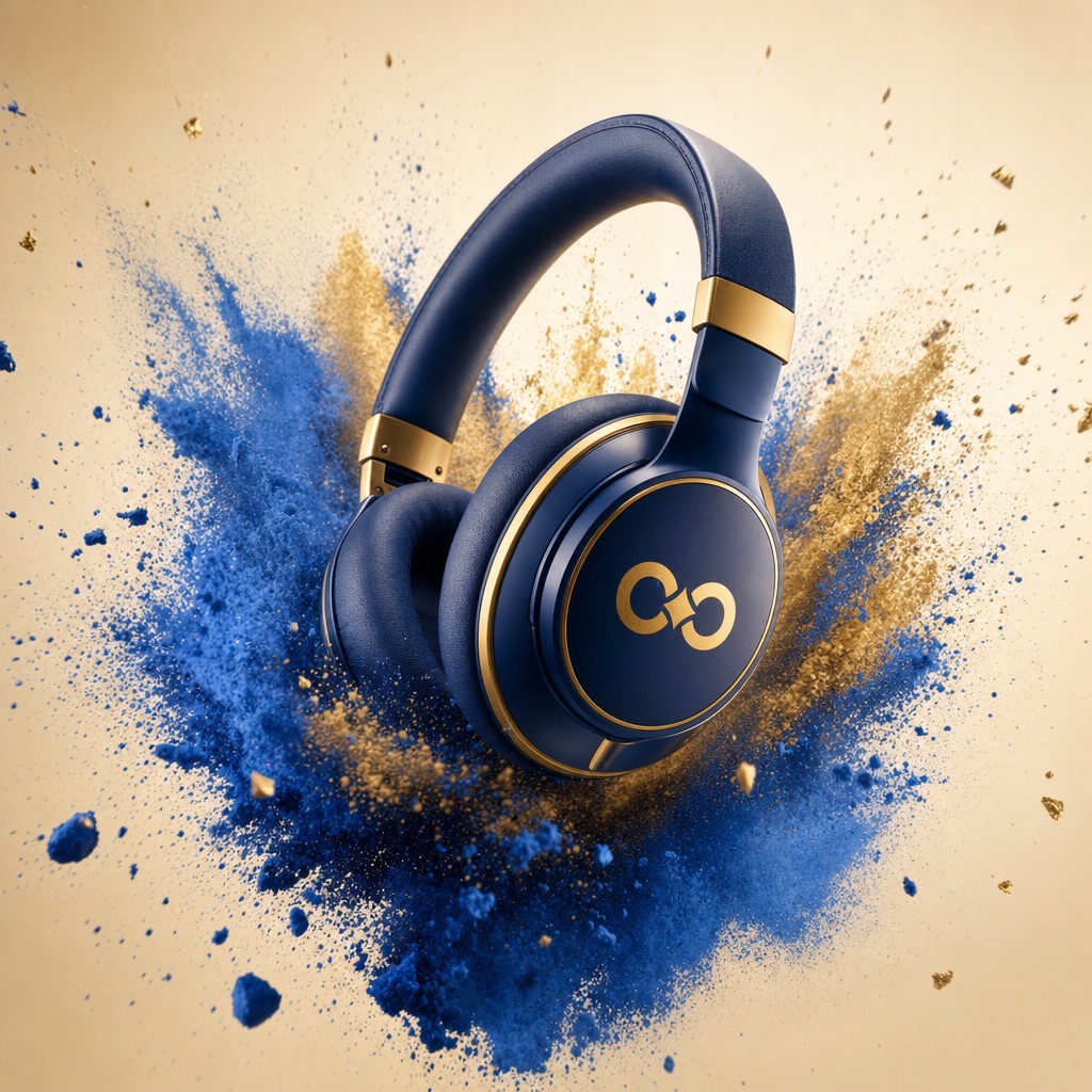 Headphones. Cobalt powder burst. OpenAI Image Gen 2.0.