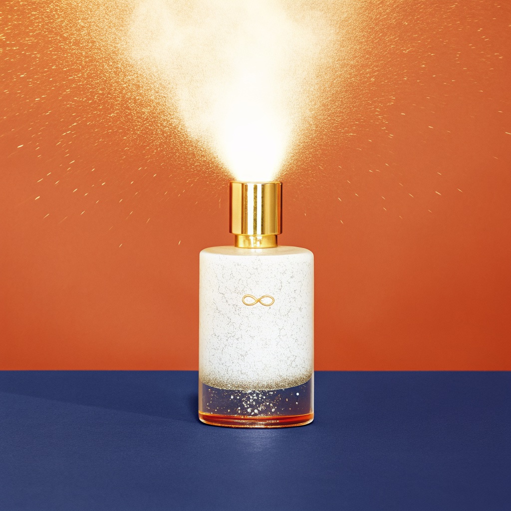 Perfume. Gold powder burst. Made with Recraft V3.