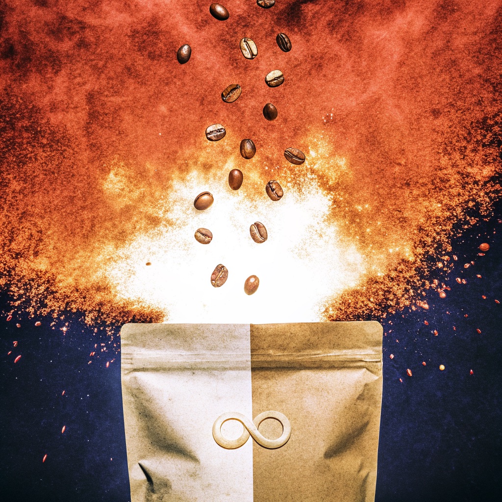 Coffee. Beans and powder burst. Made with Recraft V3.