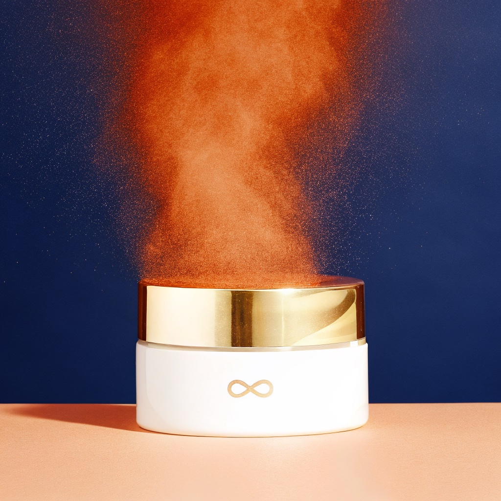 Skincare. Pink powder burst. Made with Recraft V3.