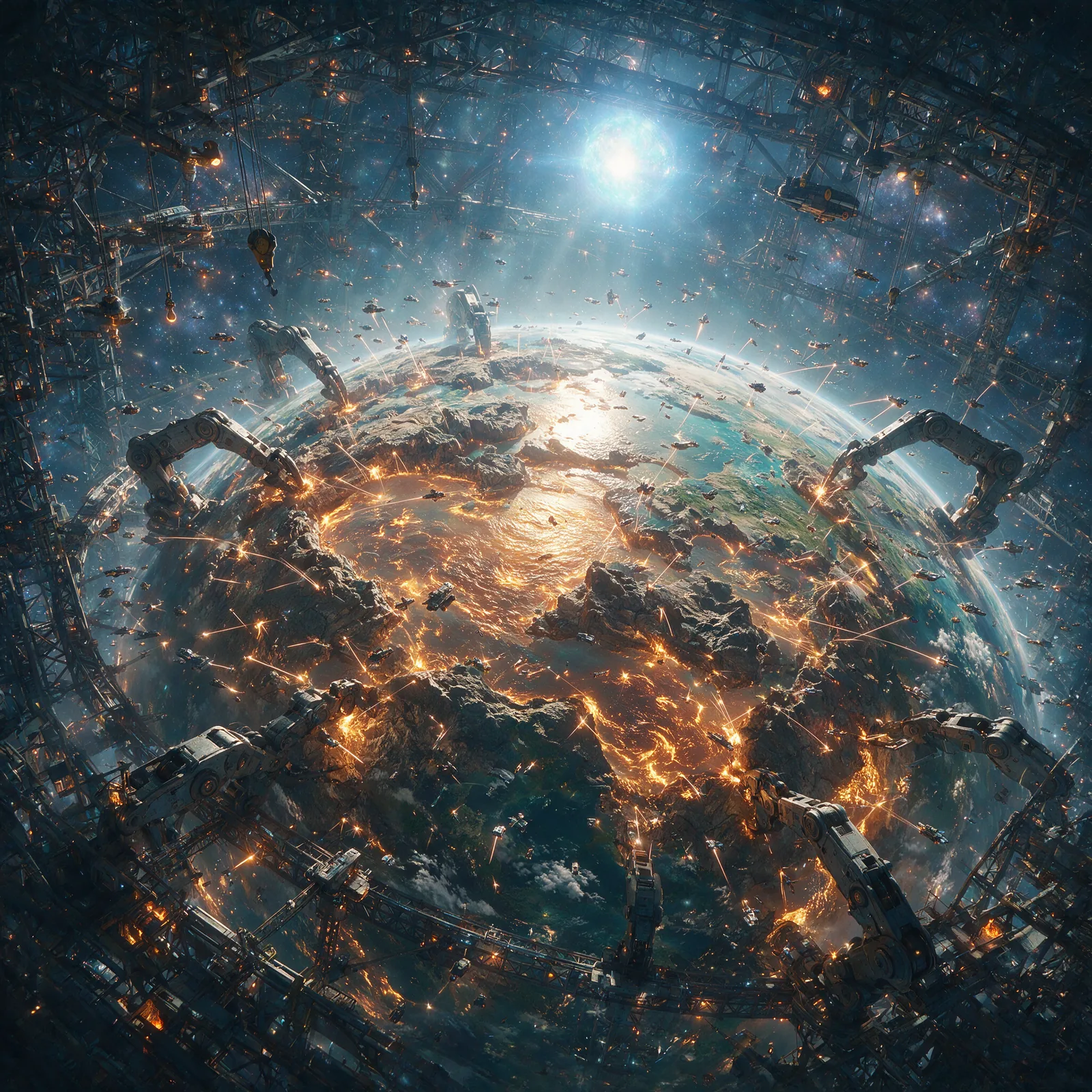 Seedream 5.0 Pro showcase: Orbital planet shipyard