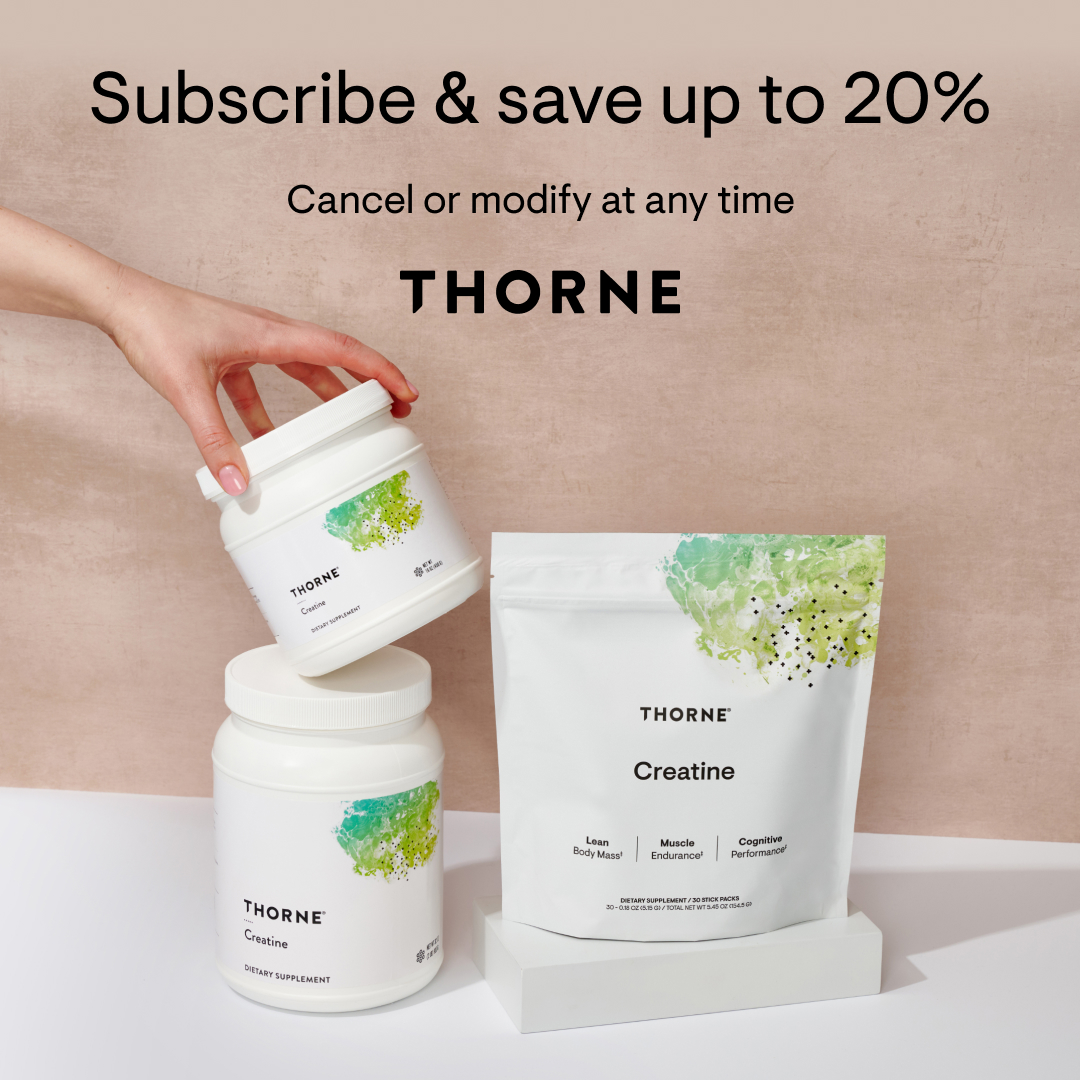 Supplements Facebook ad example 22: Save up to 20% when you subscribe to Thorne