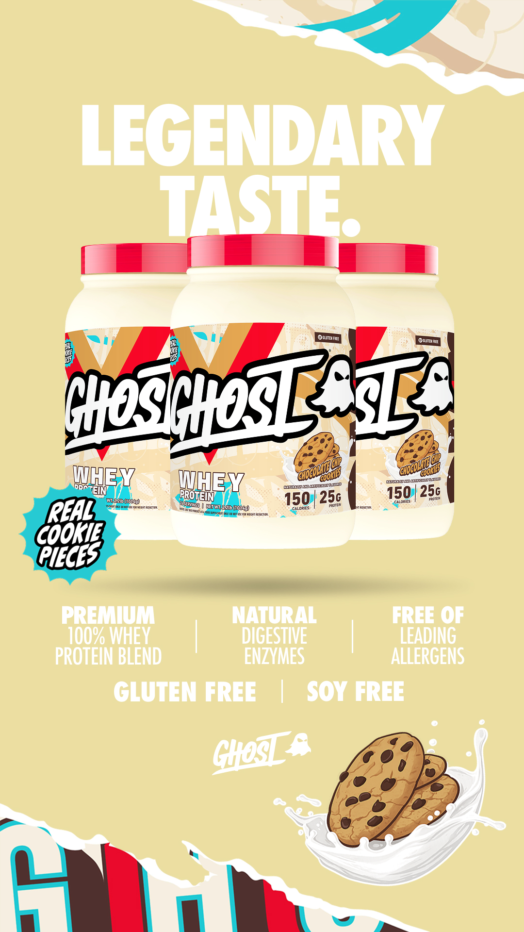 Supplements Facebook ad example 9: GHOST® WHEY "CHOCOLATE CHIP COOKIES"