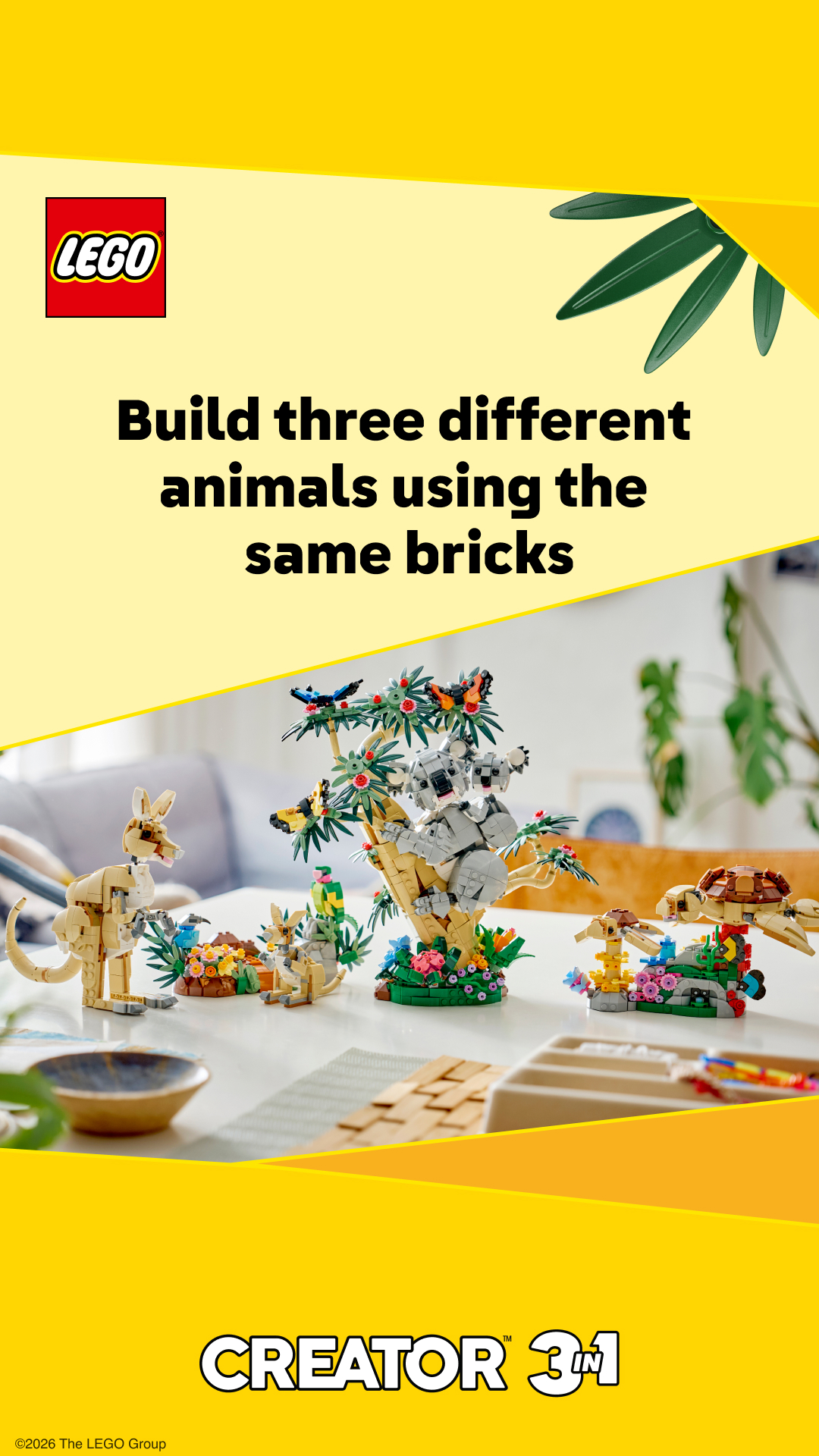 Kids & Baby Facebook ad example 19: Build three different animals using the same bricks